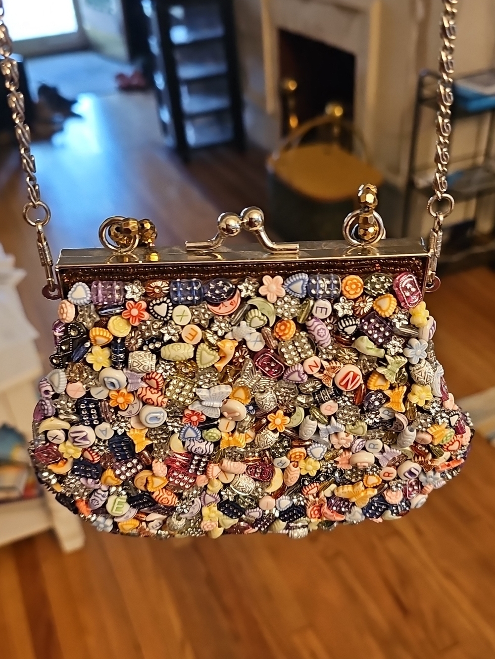 Vintage 90's Embellished Multicolor Beaded Frame Clutch - Women Bags